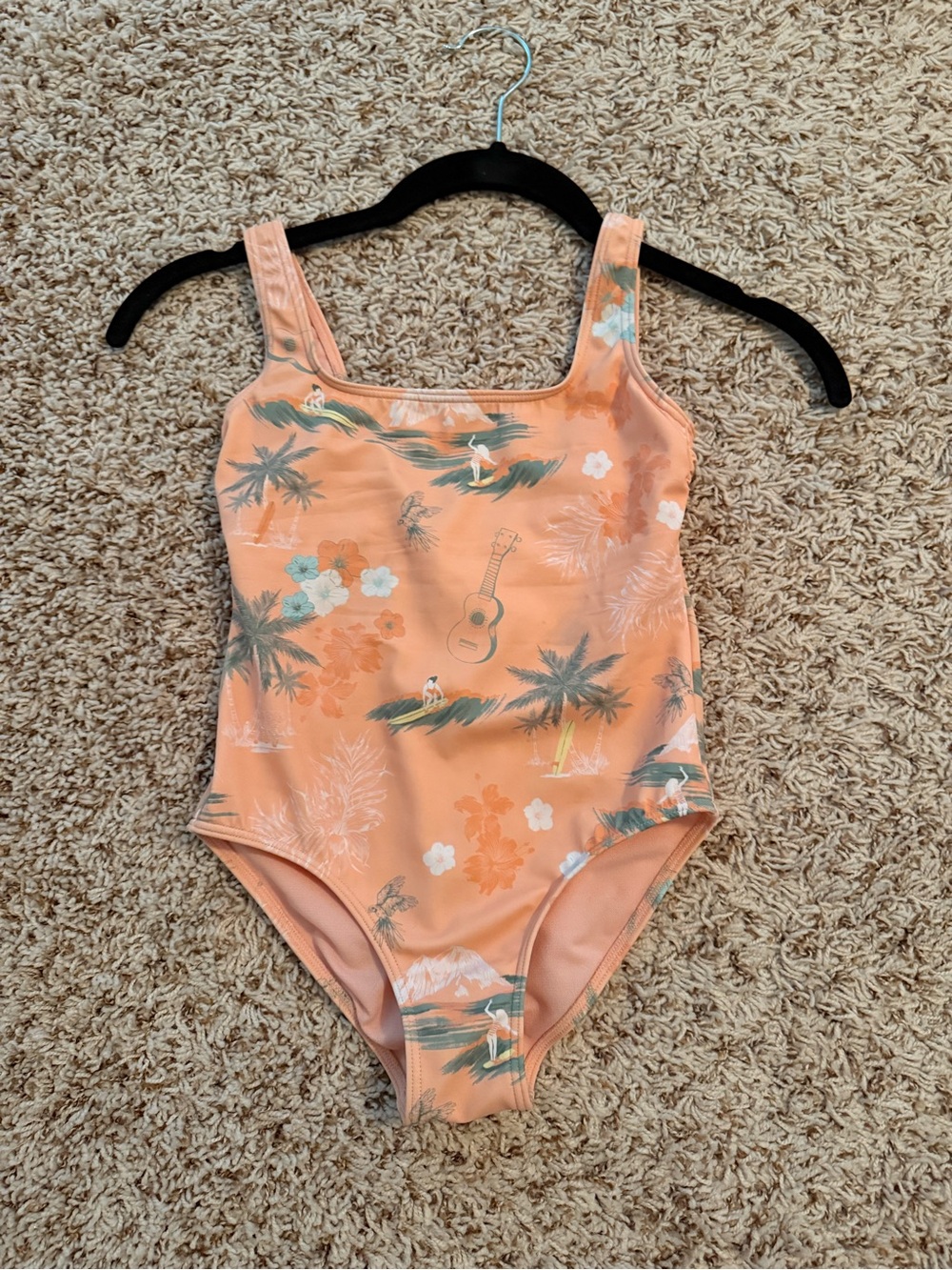 Roxy Peach Tropical Print Kids One-Piece Swimsuit